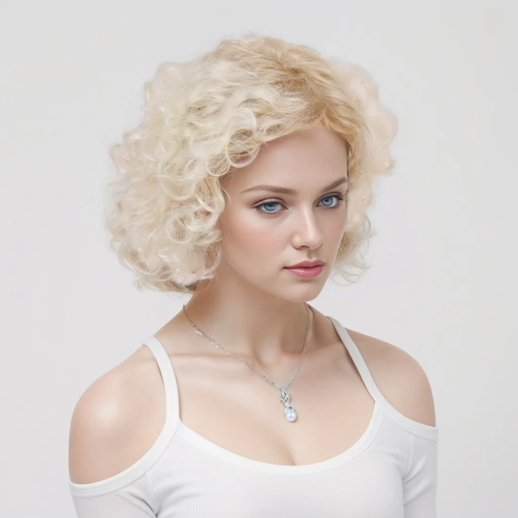 European and American women's synthetic fashion short curly hair, ombre gold small curl wig, white wig with rose net