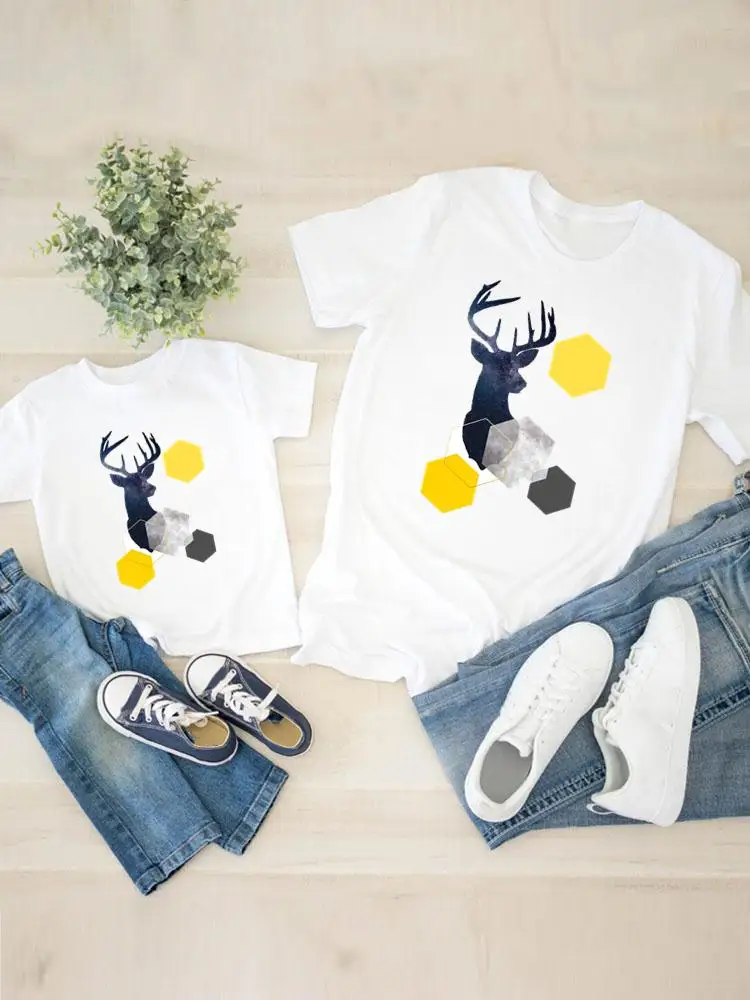 

Graphic T-shirt Tee Deer Animal Cute 90s Women Child Kid Clothing Boy Girl Summer Family Matching Outfits Mom Mama Clothes