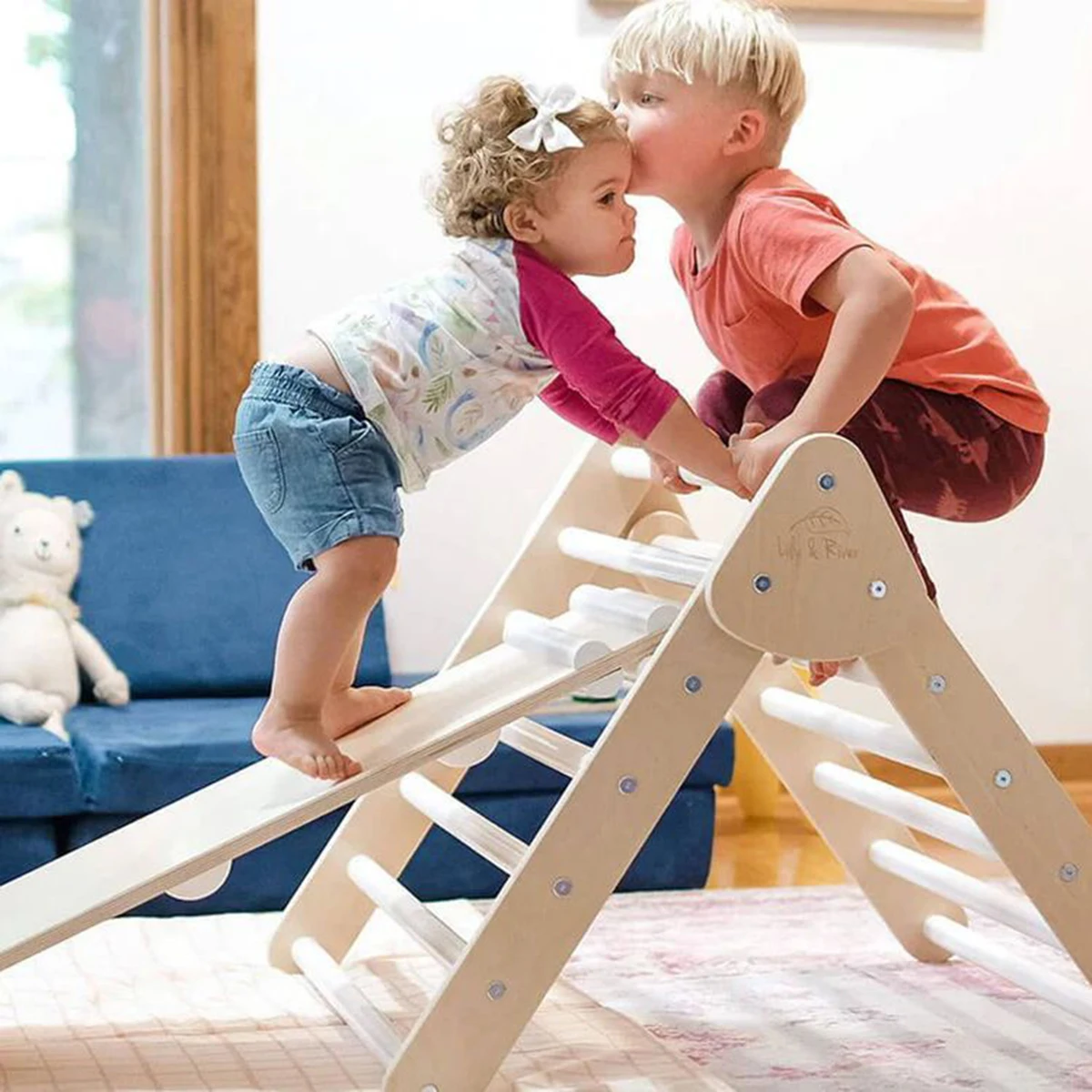 XIHAToy Foldable Climbing Triangle Ladder Toys Ramp Sliding Climbing Wooden Safety Kids Indoor Outdoor Playground Toys Toddlers