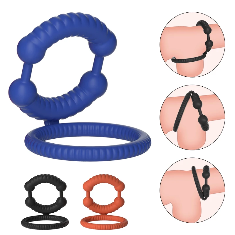 Silikon Doppel Penis Ring, Hoden schlaufen Massage, Verzögerung Ejakulation BDSM Hahn Scheide Ball Trage, Sexspielzeug für Männer Masturbation