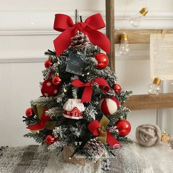 New Christmas Tree Home Desktop Mini Encrypted Miniature With Lights Christmas Decor DIY Small Ornament