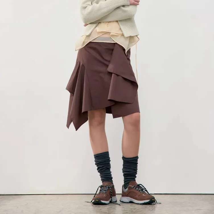 

Korean Sle High Waist A-Line Skirt Casual Wavy Design Versatile Early Spring Faion f Body Skirts ort Skirts