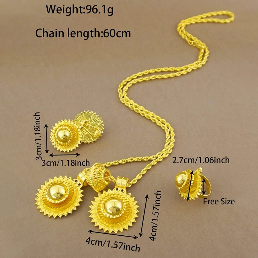 A Set Of 24k Gold-Plated Classic Spherical Necklaces, Earrings, Rings, Sun Pendants, Men'S And Women'S Wedding Jewelry Sets, Tha image 3