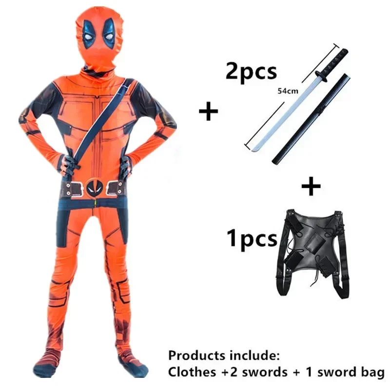 A 2025 Superhero Children's Deadpool Bodysuit 3D Stereoscopic Style Halloween Boys Girls Cosplay Costumes and New xjr89