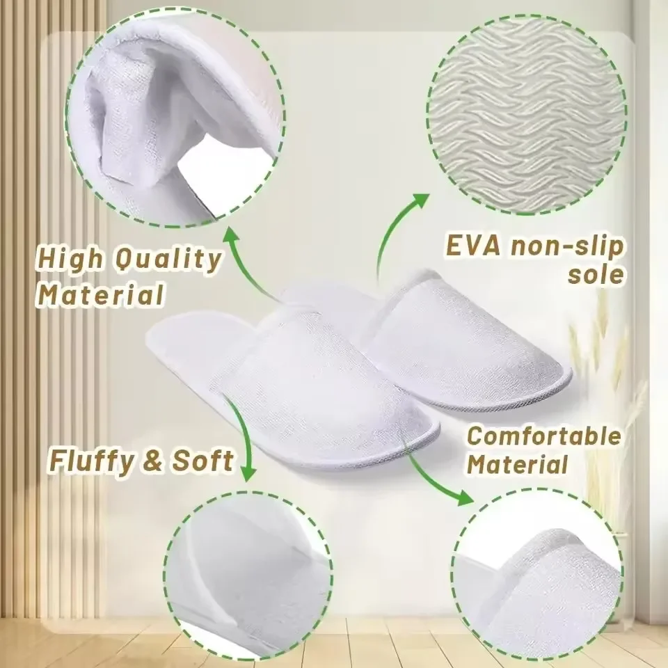 White Disposable Slipper Non-Slip House Slippers Individually Packaged Unisex Brushed Slides for Hotel Travel Households Shoes