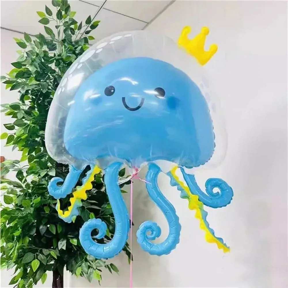 3Pcs 3D Double-layer Bubble Jellyfish Balloons Octopus  Aluminum Film Balloon Ocean Themed Birthday Party Children's Day Decor