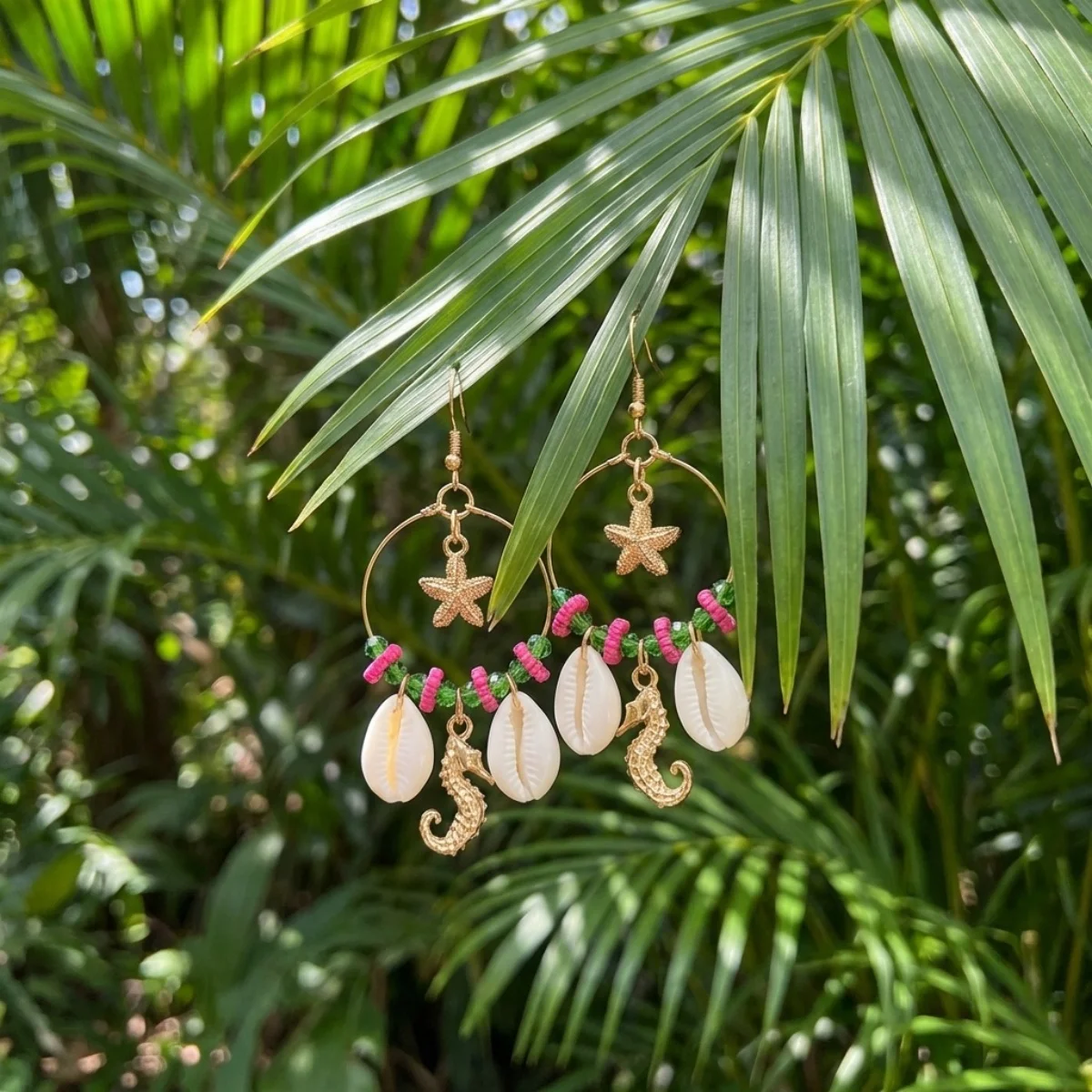 Kristall-Kreis Muschel Seestern Quasten-Ohrringe für Damen und Herren Boho Ozean Seepferdchen Ohrringe Trendiger Sommer-Strandschmuck – Detail 26