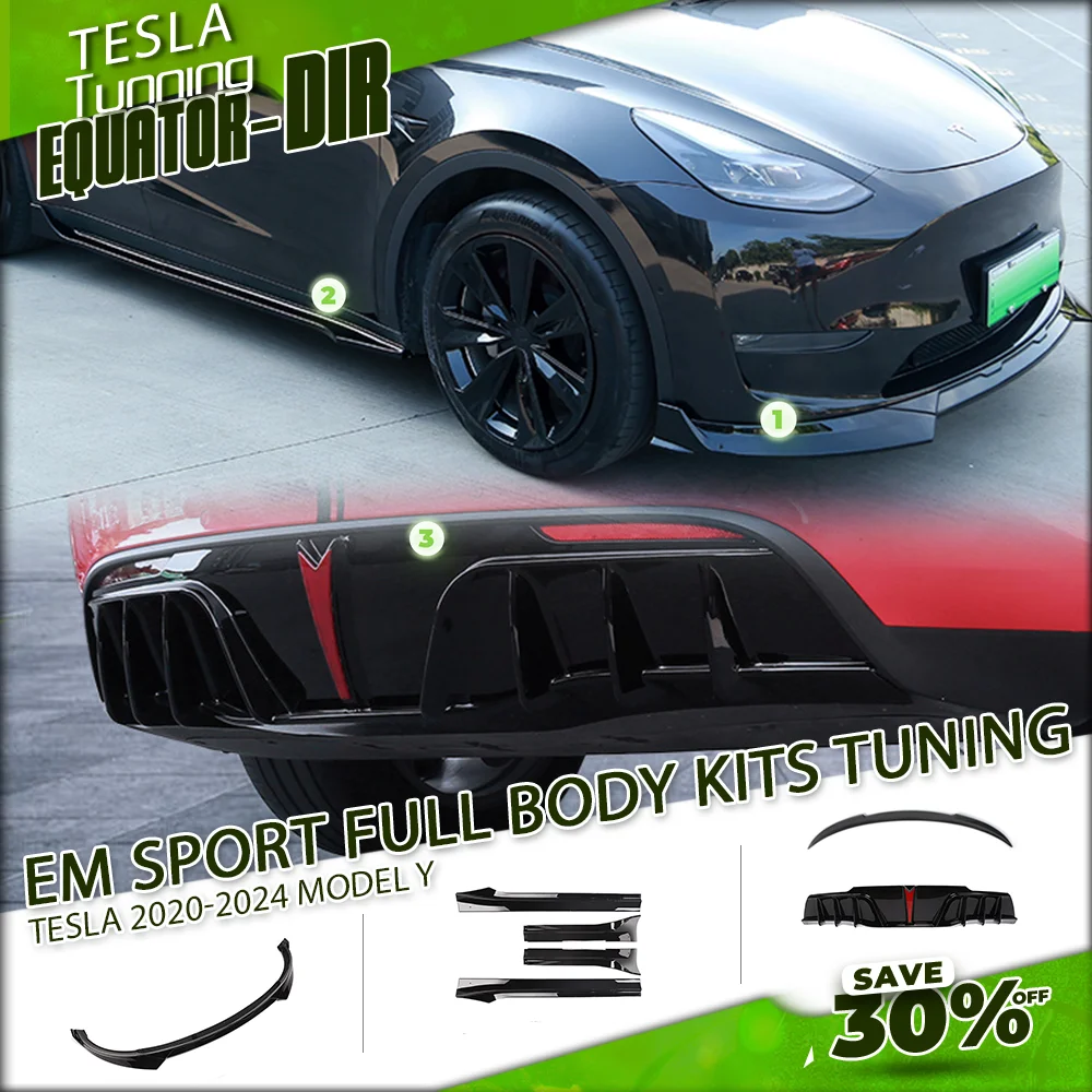 

EM Sport Full Body Kit Tuning ABS Front Bumper Lip Side Splitter Rear Diffuser For Tesla Model Y 2020-2024 Auto Accessories Cars