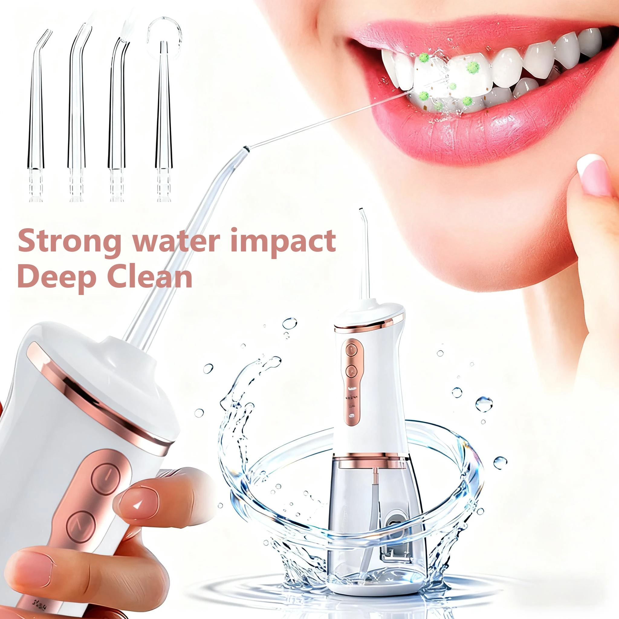 

Портативный умный электрический ирригатор для полости рта, ирригатор для воды с 4 струнами, 3 режима, перезаряжаемый зубной очиститель для зубов, для путешествий и ежедневного использования