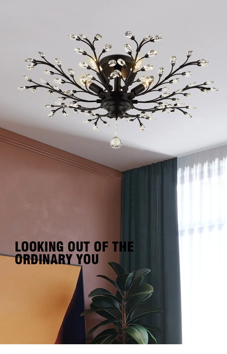 Retro American Tree Ceiling Chandelier Crystals