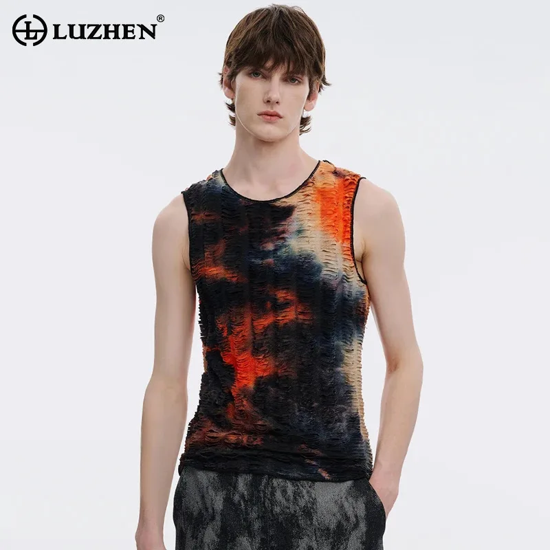 

LUZHEN T-shirts Original Fit Personalized Tie-dyed Sleeveless Pattern Slim Men's 2025 New Street Wear Fashion Tank Tops JY5577