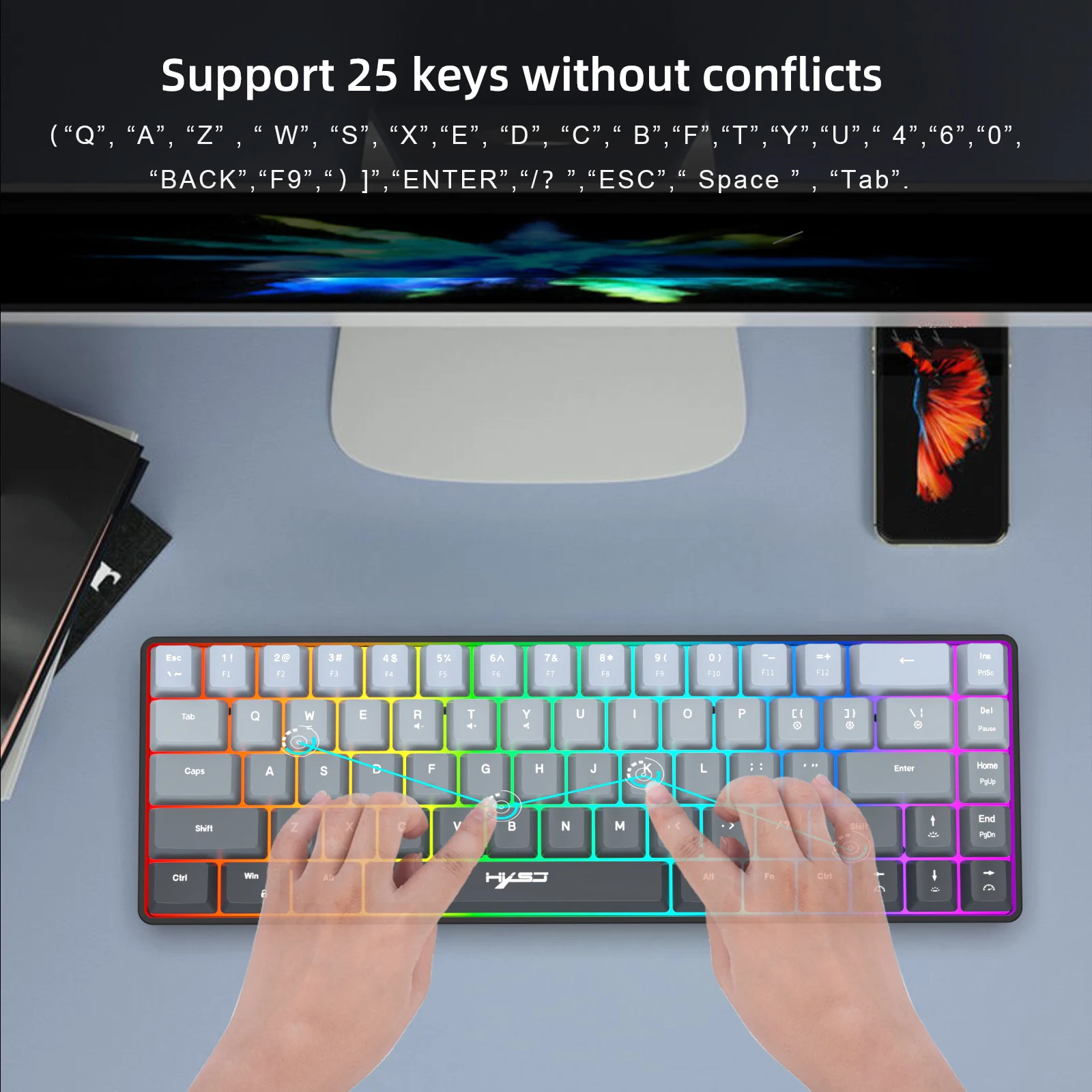 RGBバックライト付きゲーミングキーボード、68キーのコンパ - Gaming Keyboard Ergonomics のレビューと価格