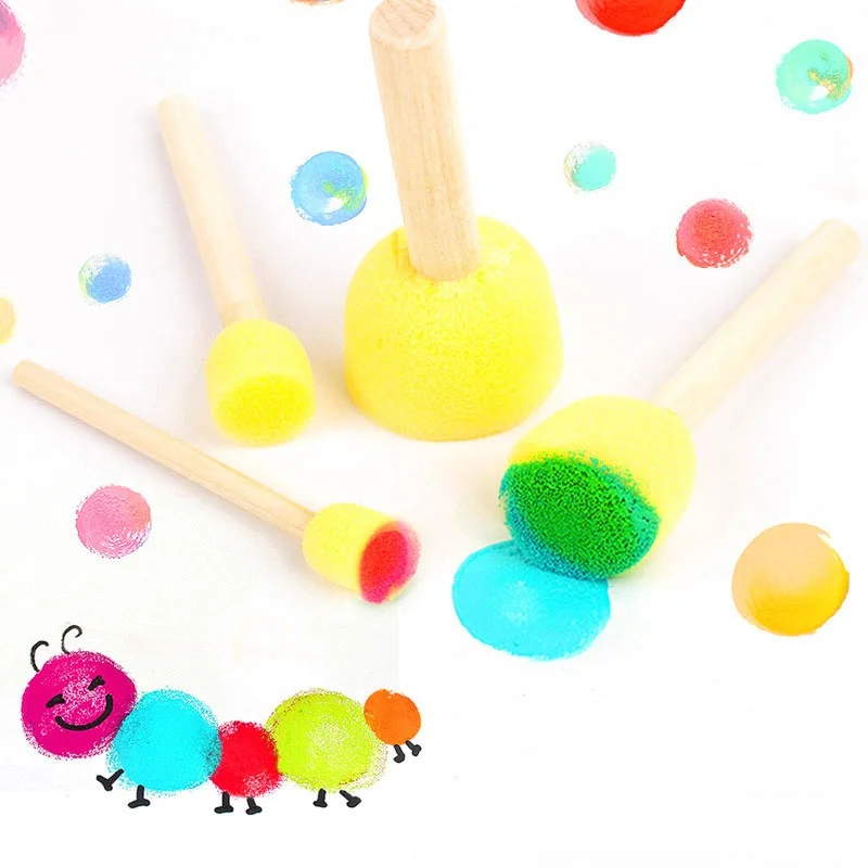 4 Pieces/Set Sponge Paint Brush Seal Wooden Handle Painting Graffiti DIY Art Tools And Supplies Gift Sponge Brush Seal