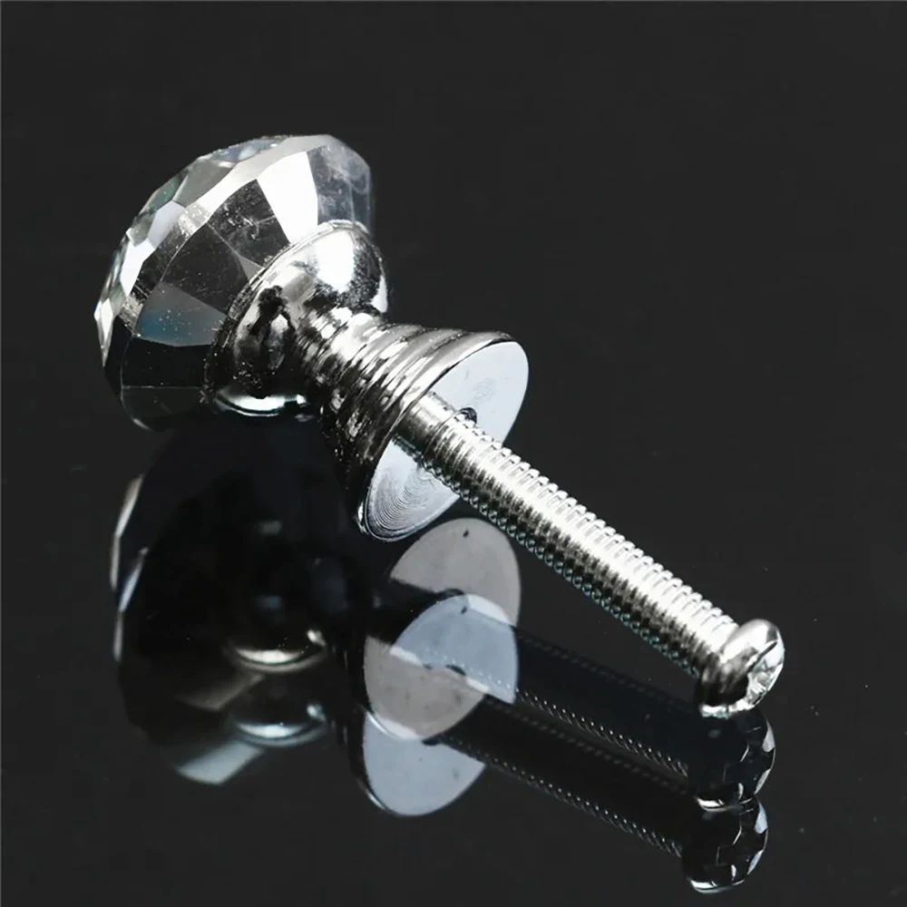 10Pcs/Set 20mm Crystal Glass Knobs Cupboard Drawer Pull Handle Diamond Shape Kitchen Cabinet Door Wardrobe Handles Hardware