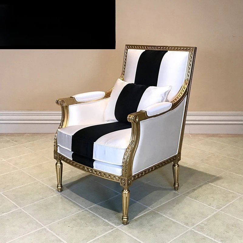 European leisure chair neoclassical black and white strip single chair solid wood dining