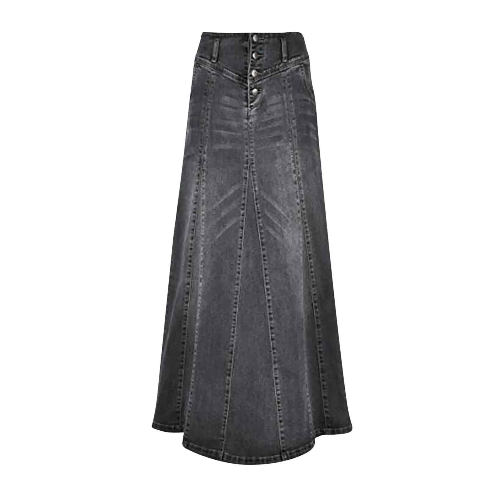 

Women's Vintage High Waisted Buttons A Line Denim Skirt Fashion Packing Hip Long Skirt Temperament Versatile Half Body Skirt