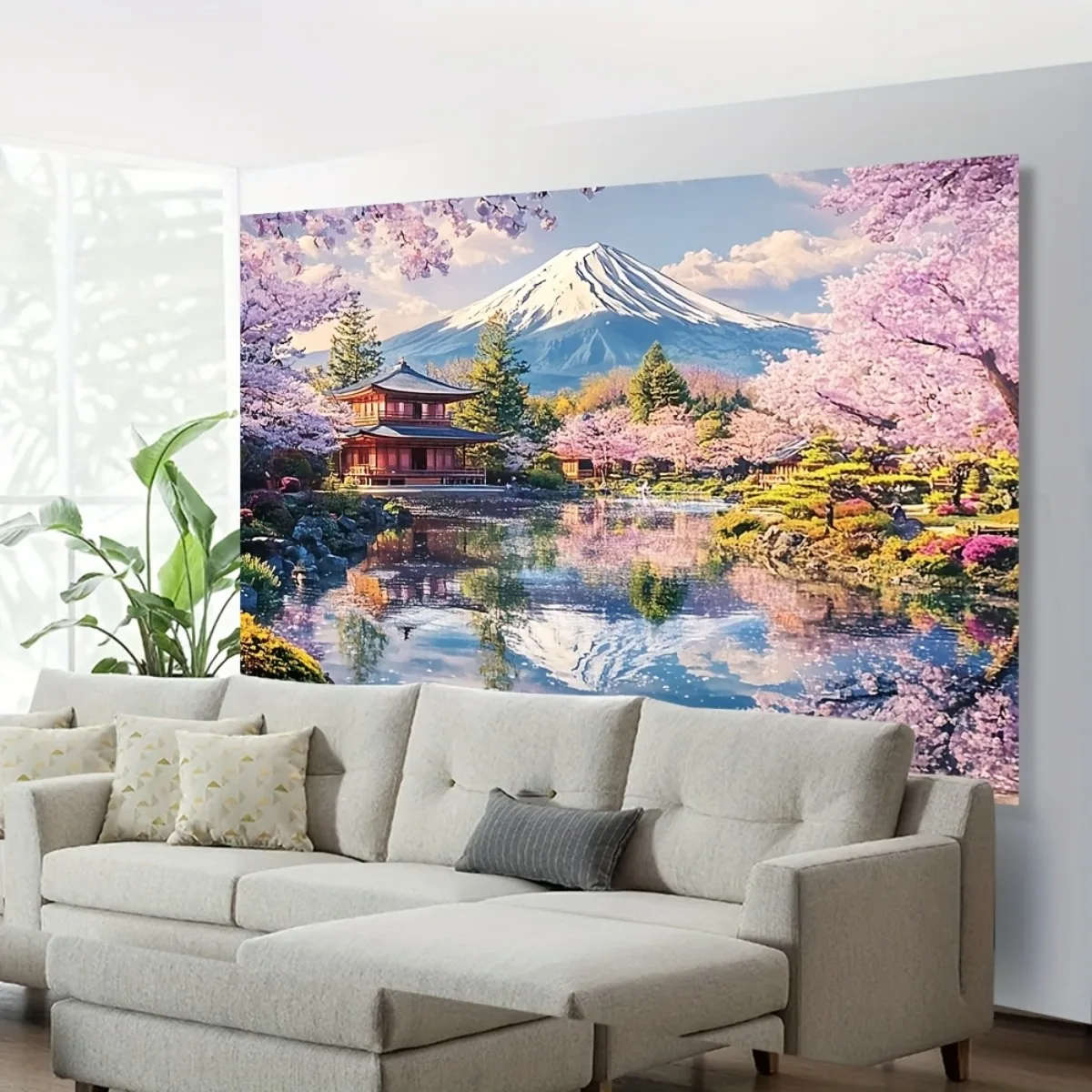 Mount Fuji Cherry Blossom Wall Tapestry Japanese Garden Art Decor Home Hanging