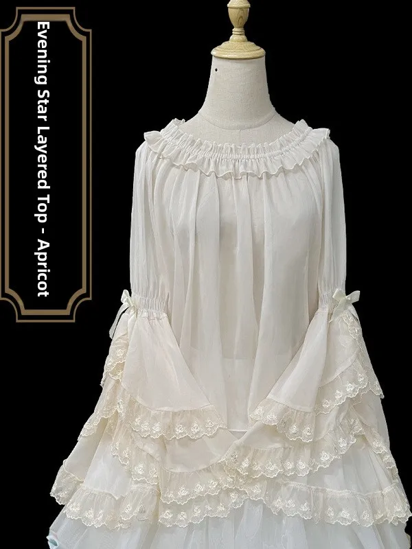 

Оригинальная женская блузка из тонкого полиэстера с кружевной отделкой в стиле Лолиты, Long Sve irt Faion, весна-лето, Ele Ladylike Sle