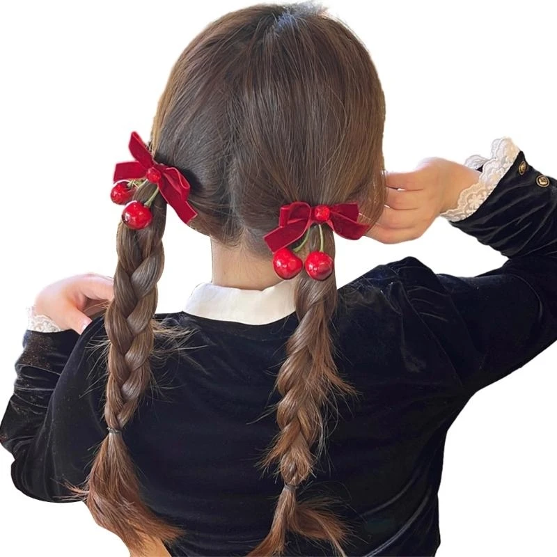 

Заколка для волос Harajuku с бантиком и маленькой вишней для женщин и детей, очаровательная заколка для волос в готическом для