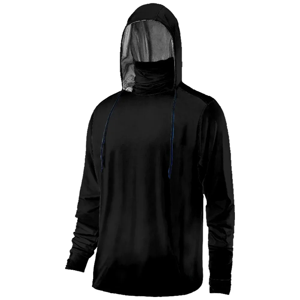 Men Fishing Clothes Solid Colors Printed Sun Protection Mask Pullover Hoodies Outdoor Mesh Sports Breathable Clothing