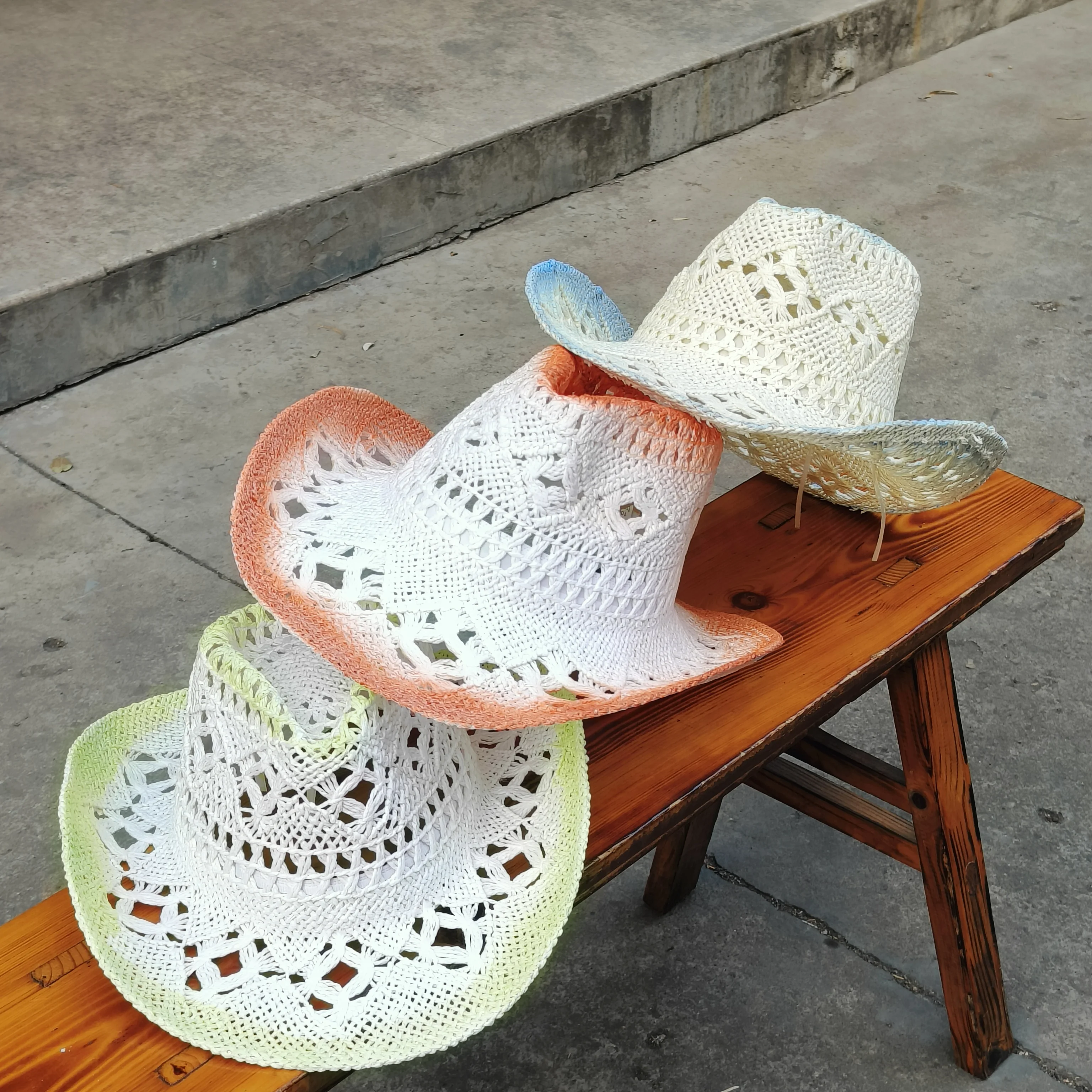 

Custom color Western Cowboy Straw hat Hollow women Fashion Handknitted straw hat summer cowboy Sunshade sombrero vaquero hombre