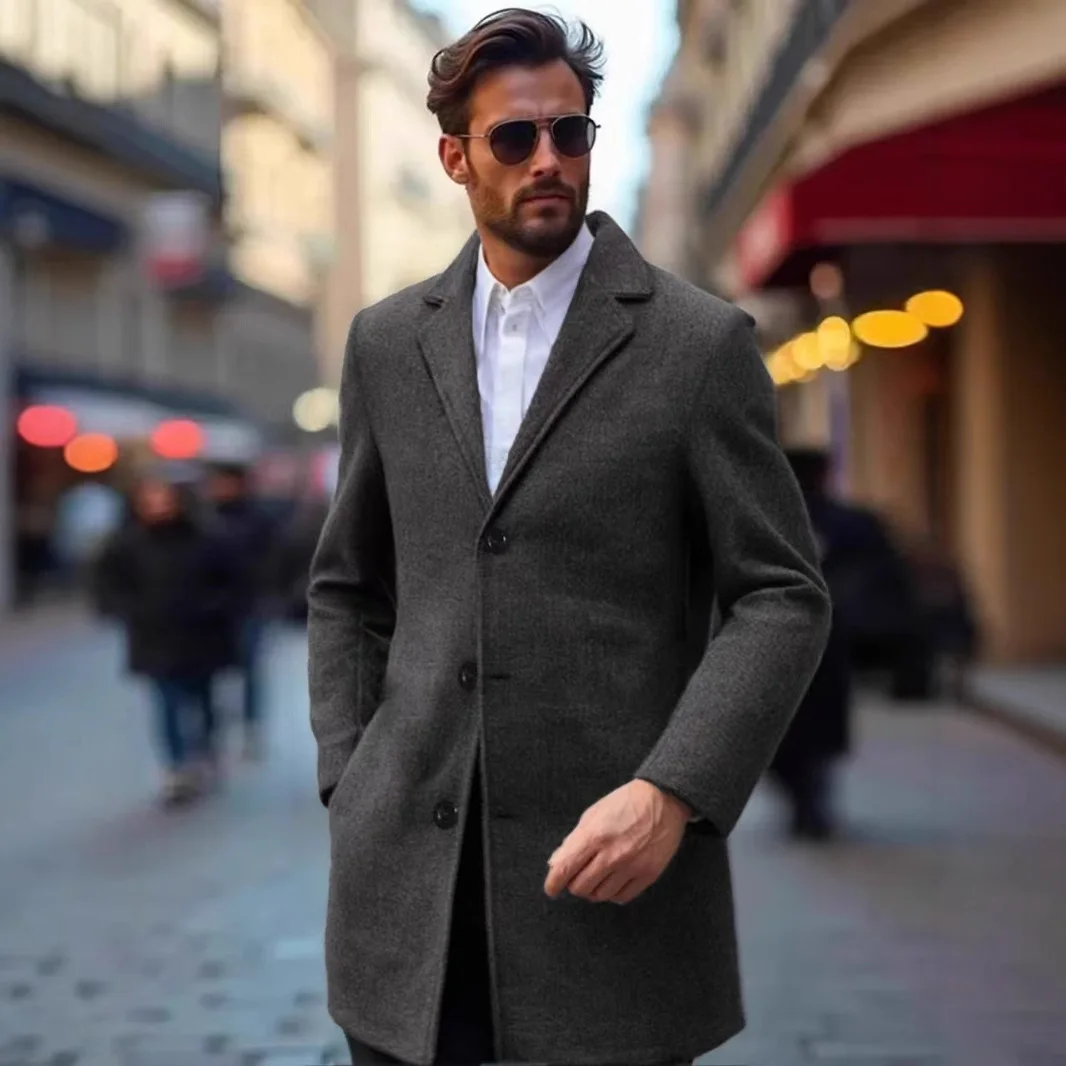 Coat Medium And Long Woolen Slim Coat Woolen Jacket Fashion Casual Medium And Long Trench Coat