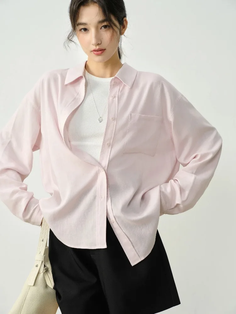 

Loose Long Sleeve Lyocell Shirt Casual Sun Protection Blouse Lightweight Summer Button Down Top Women Versatile Korean Fashion