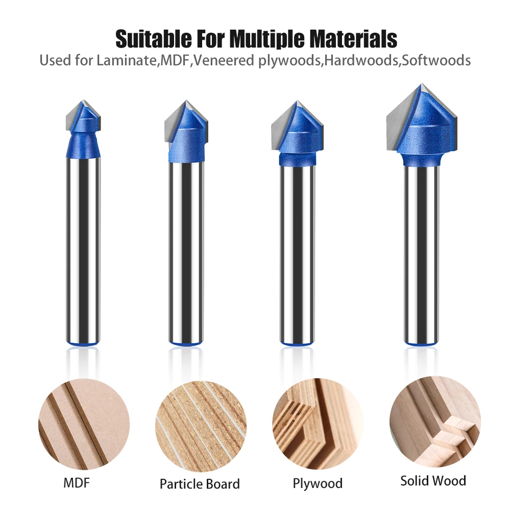 6mm 1/4in Shank 90 Degree V Type Slotting Cutter Router Bit CNC Solid Carbide Woodworking Milling Cutter Carving Grooving Tools