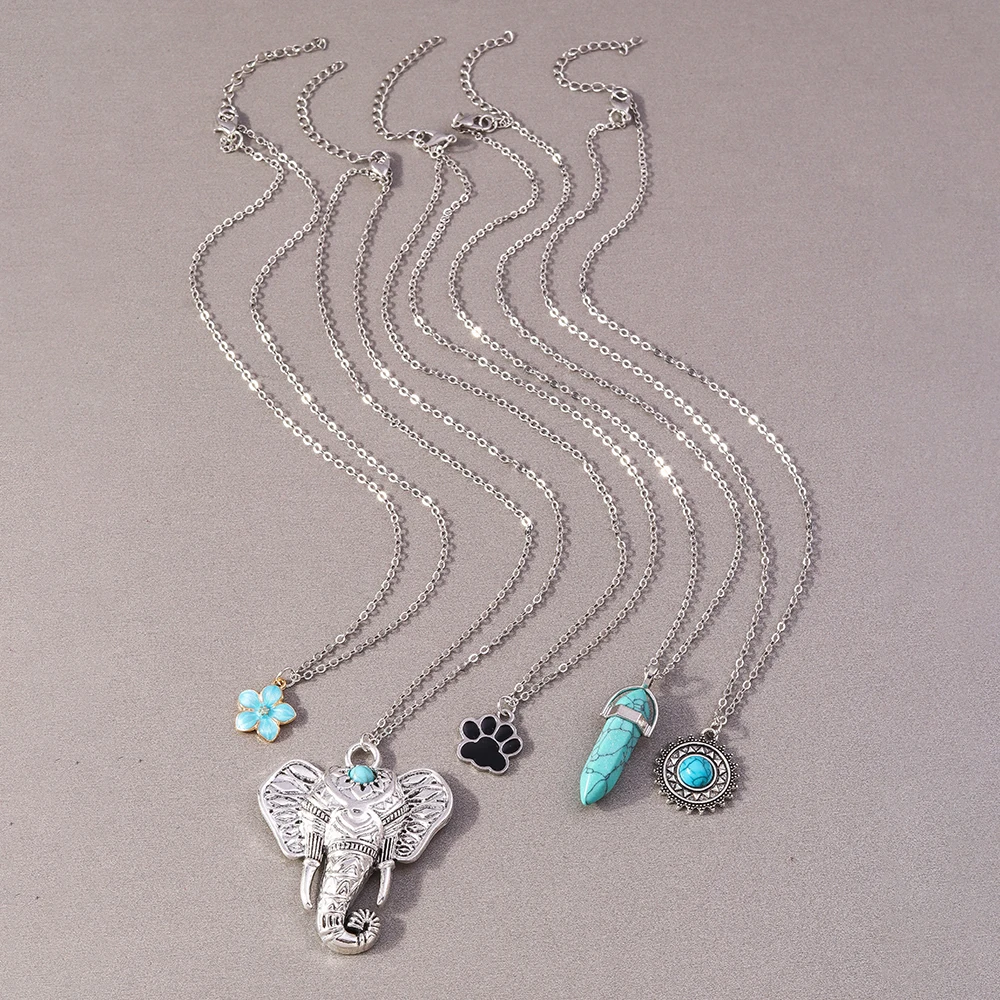 Aihua 5 teile/satz Gothic Blau Türkis Stein Elefant Anhänger Halsketten für Frauen Grunge Hip Hop Halskette Schmuck Geschenke – Detail 5