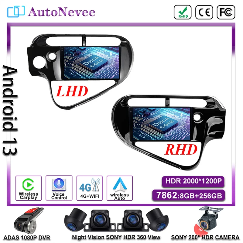 For Toyota AQUA Prius C 2018-2020 Android 13 Car Radio GPS Multimedia Video Player Car Audio Stereo Player Navigate RDS QLED