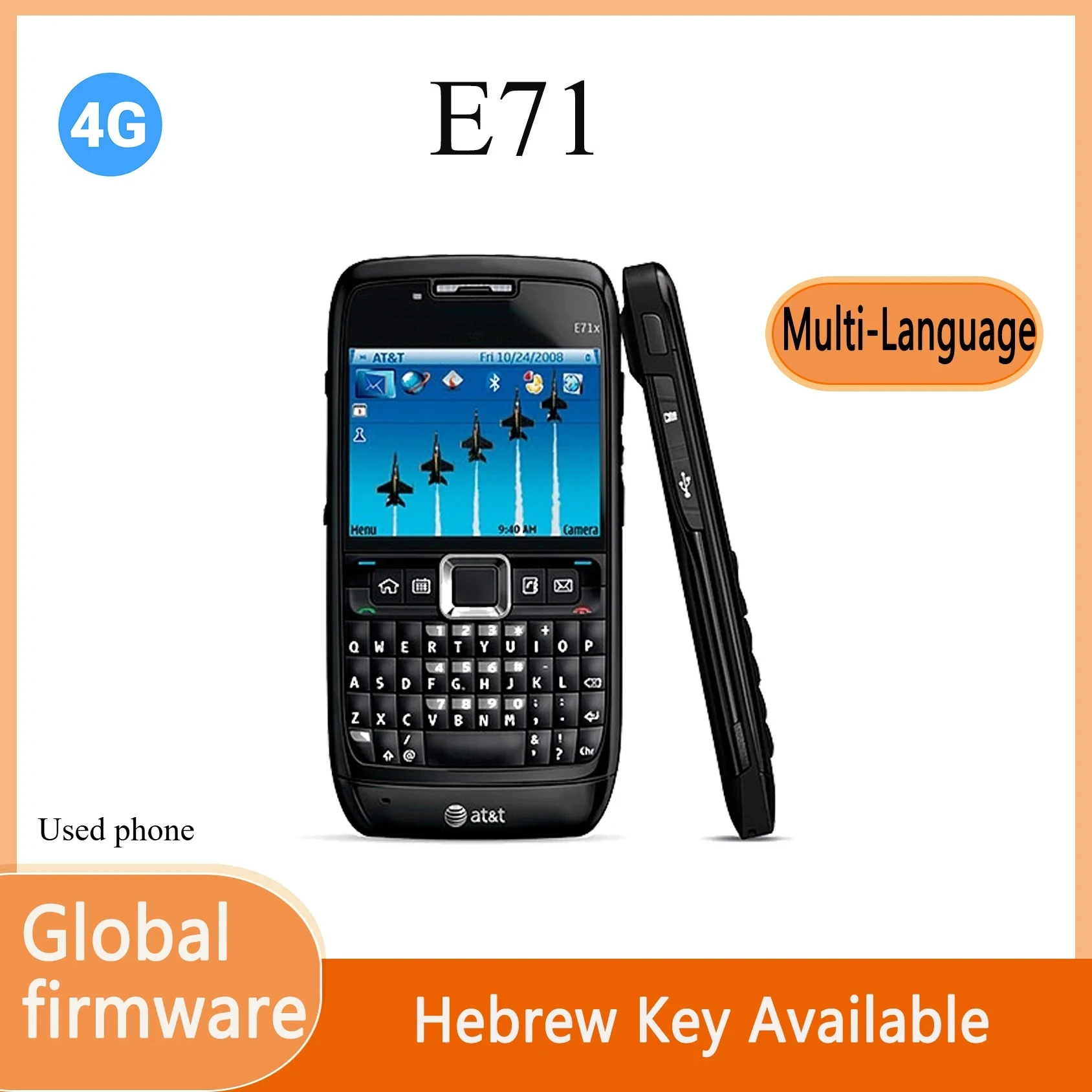 Finland made E71  Cell Phone GSM 2G 3G Unlocked 3.2MP camera 240x320 Display  multi-language used phone