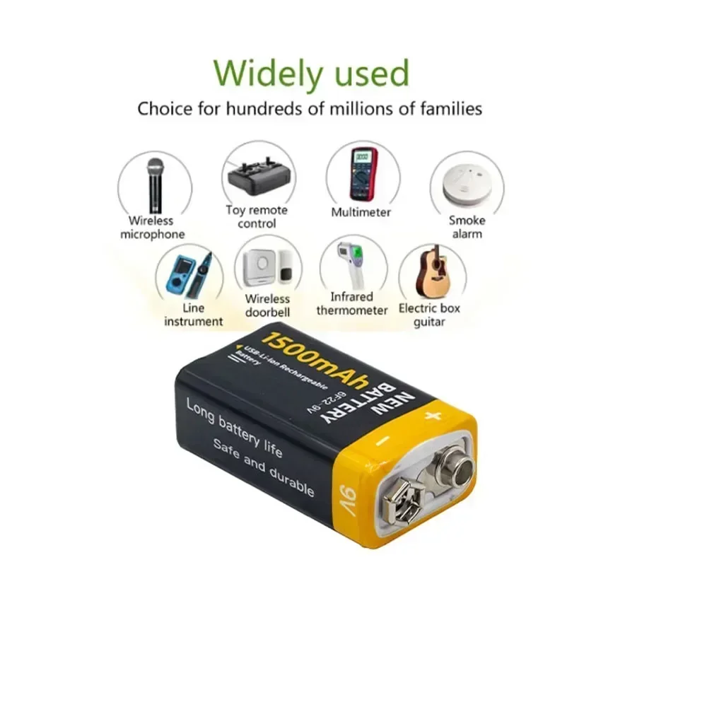 1500mAh 9V 6F22 Micro Rechargeable18650 li-ion battery and Type-C USB For RC Helicopter Multimeter Microphone Toy Remote