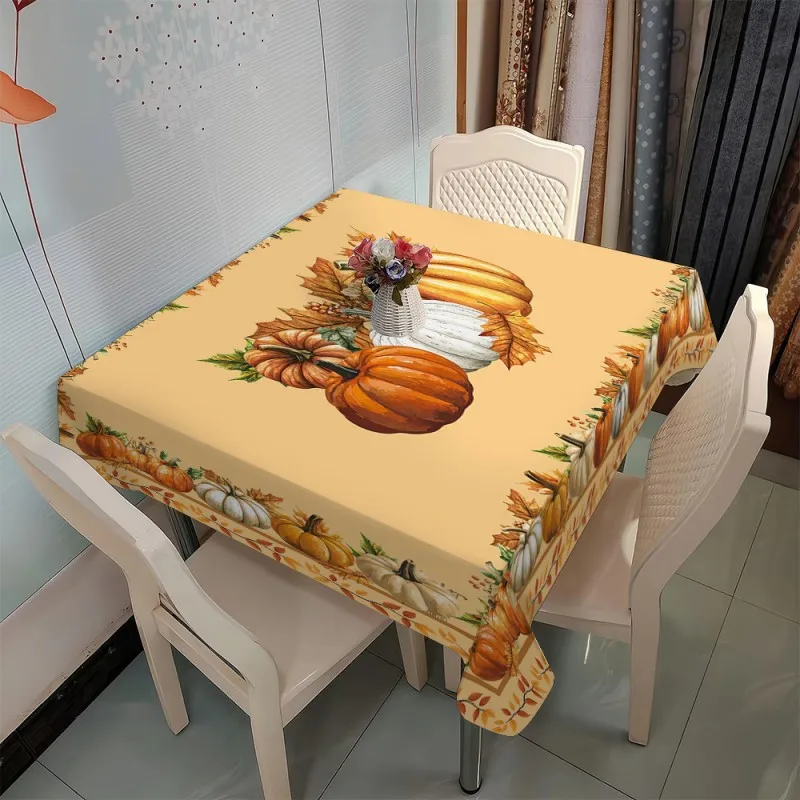 One tablecloth with a rural-style pumpkin and corn stalk pattern - made of durable polyester fabric in a rectangular shape