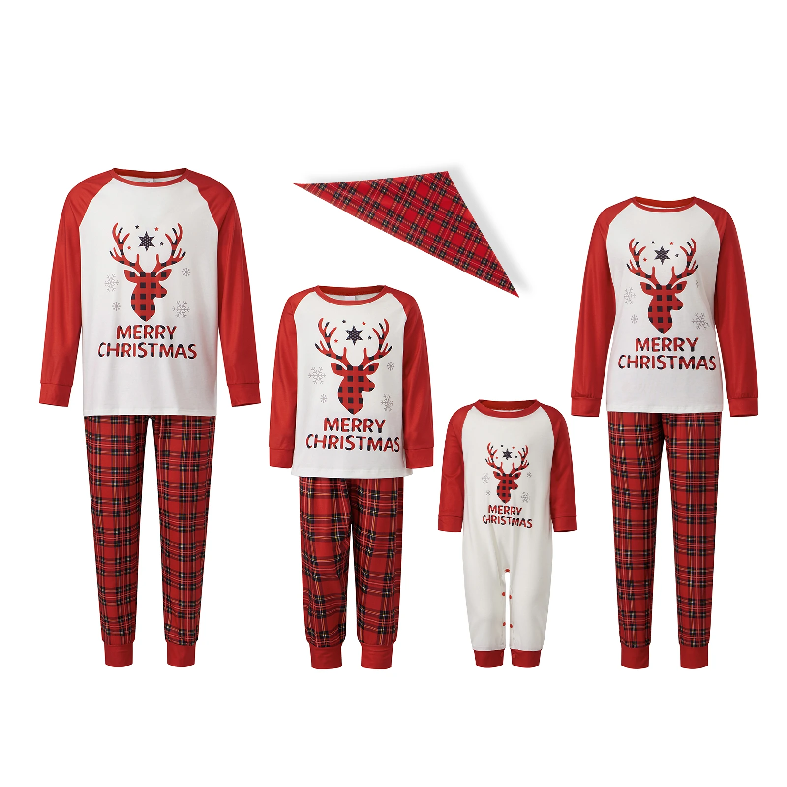 

Christmas Family Pajamas Matching Sets Mom Dad Kids Letter Elk Print Long Sleeve Tops Plaid Pants Holiday Nightwear Sleepwear