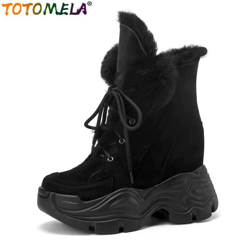 

TOTOMELA Size 34-40 Snow Boots Women Nature Wool Warm Internal Increase Lace Up Platform Boots Fashion Winter Ankle Boots Shoes