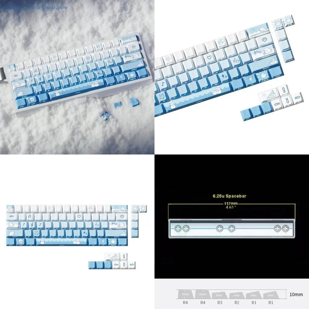 A3PD Snow Seal Theme Keycaps PBT 74 Set Original Height Side Printed Translucent for 60 61 65 67 Mechanical Keyboards