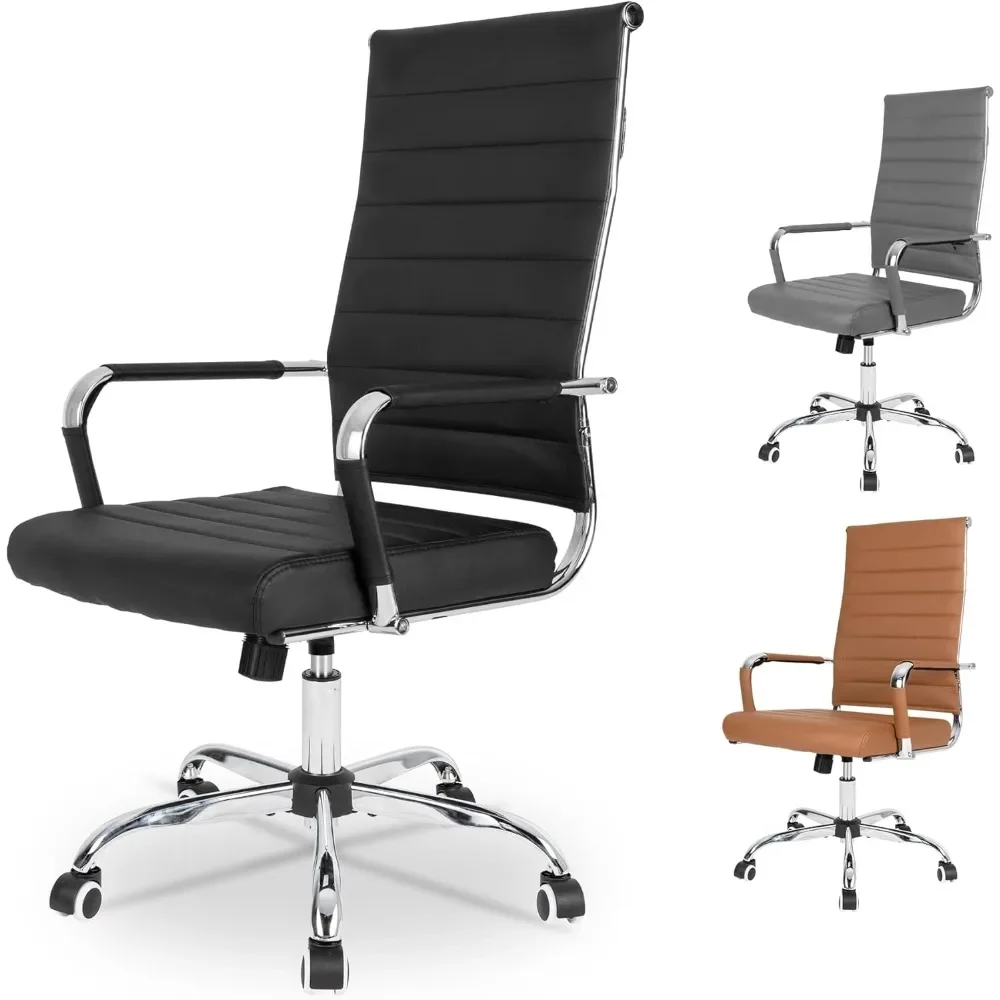 

Office Desk Chair, Ergonomic Leather Modern Conference Room Chairs, Executive Ribbed Height Adjustable Swivel Rolling Chair