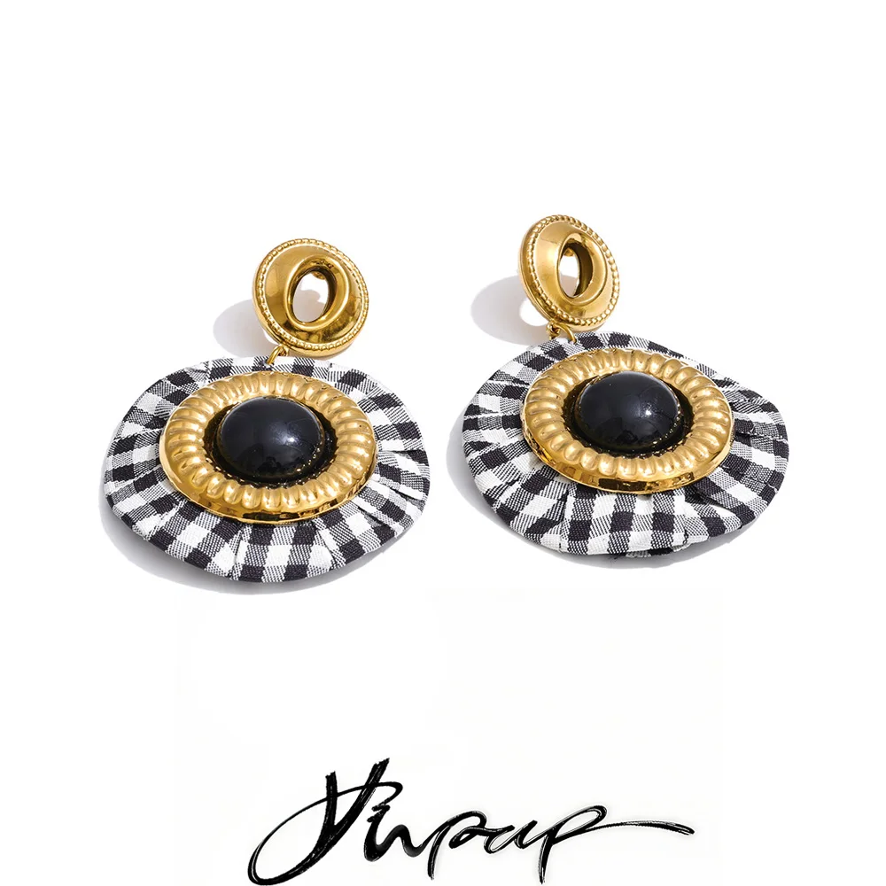 Yhpup Korean Handmade Round Drop Earrings Cloth Bead Trending Stainless Steel Modern Attractive Jewelry Gift for Fashion Ladies