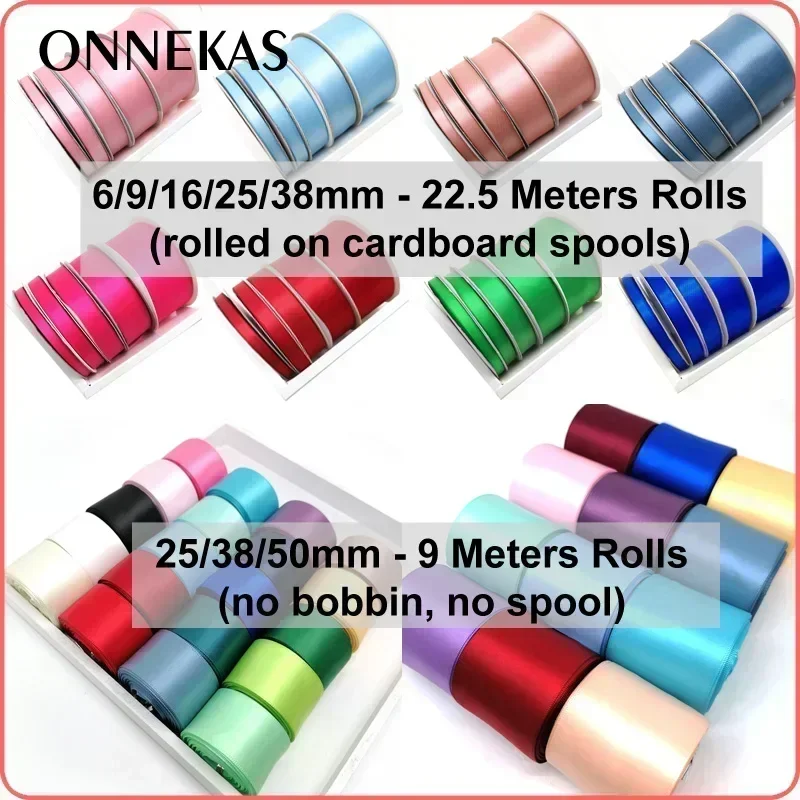 (01-42) Premium Double Sided Satin Ribbon for Bows Making High Quality 100% Polyester Silky Smooth Satin in 6/9/16/25/38mm Width