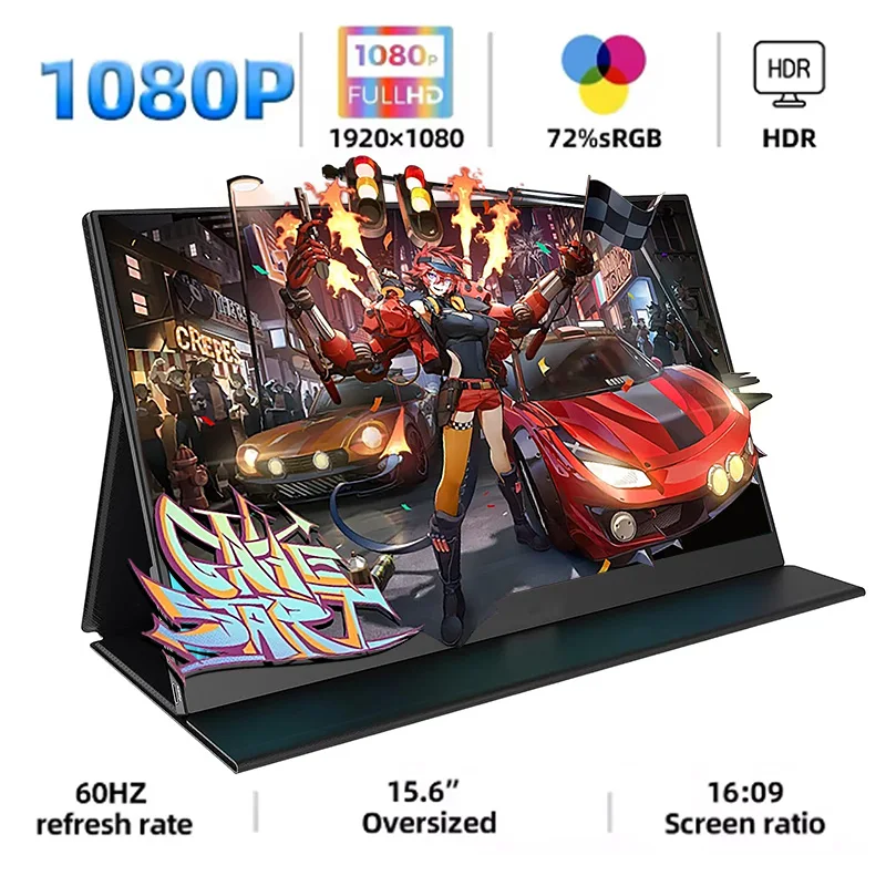 

AHXJKA 15.6-Inch Portable Monitor 1080P HDR 16:9 Low Blue Light For XBox PS4 / 5 Switch Cell Phone PC Loptop Extension IPS