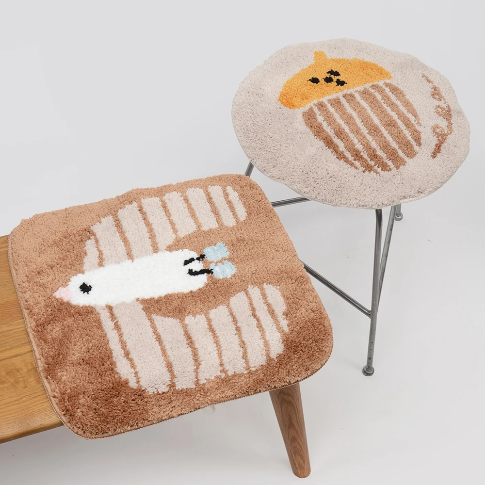 Cartoon Tufting Seat Mat Cushion Soft Round Square Bird Pinecone Floor Chair Pad Home Office Warm Decor Autumn Winter 40x40cm