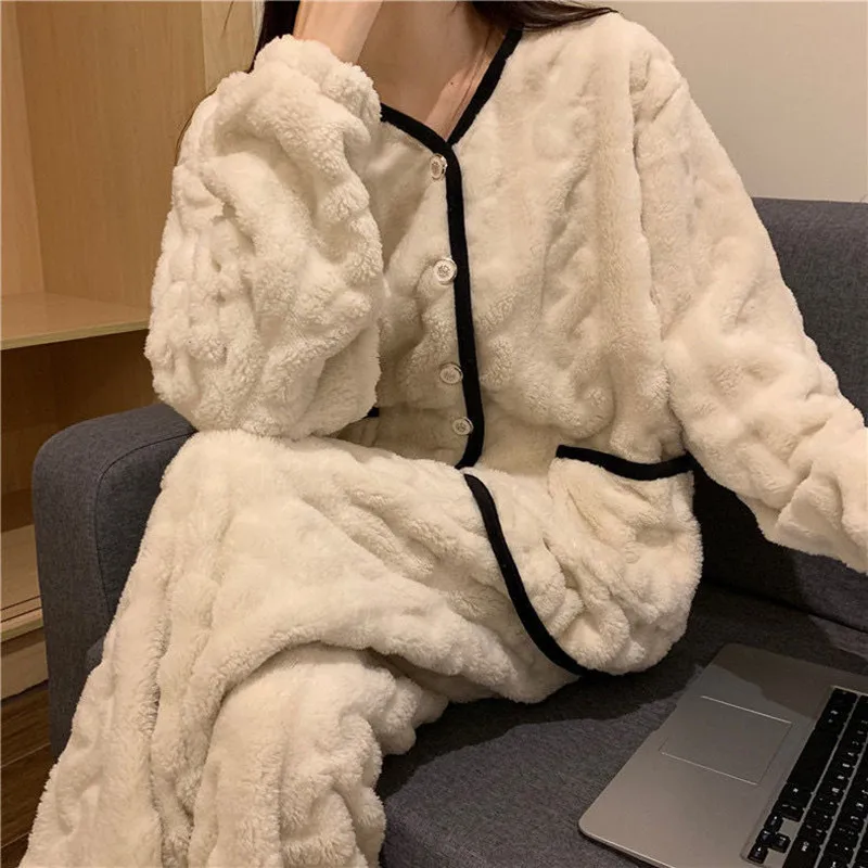 

Зимние пижамные костюмы для девочек, женские комплекты домашней одежды, одежда, фланелевая домашняя одежда, рубашка, топы + брюки, 2 шт.