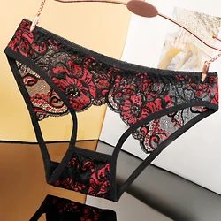 Calcinha sexy sem costura para mulheres, tanga respirável, cuecas ocas bordadas, cuecas elásticas, lingerie sensual