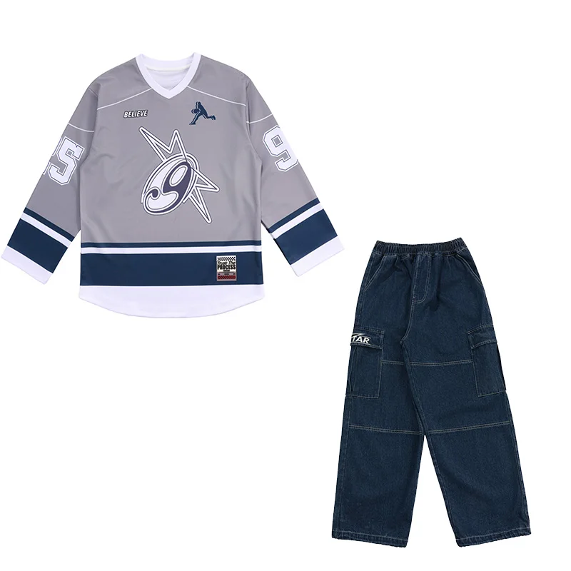 Boys Loose Top Cargo Pants Children Jazz Dance Outfits Hiphop Dance Kids Practice Clothes Street Dance Stage Costumes DN22096