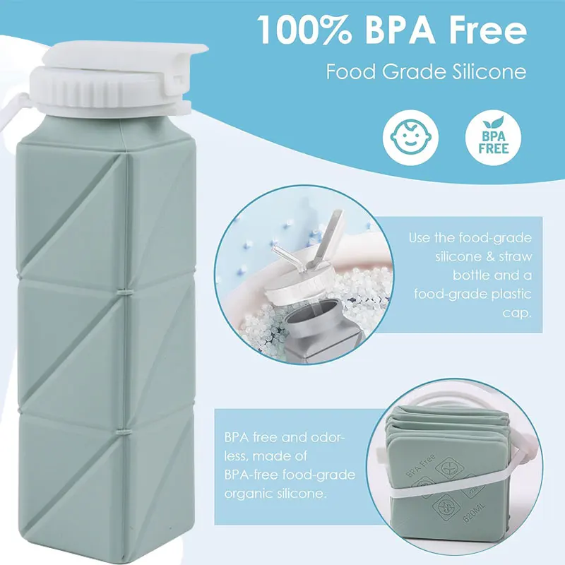 620ml Collapsible Water Bottle Cup with Straw Lid Leakproof BPA Free Silicone Foldable Water Bottle for Travel Gym Camping Sport view 4