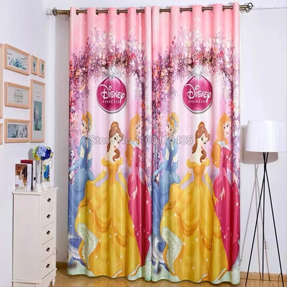 Disney Princess Two Piece Blackout Curtains Cartoon Girls Bedroom Children's Room Curtain Cute Window Drapes