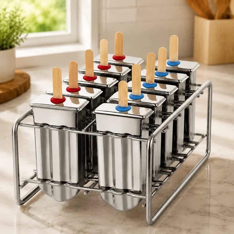 moldes-y-soporte-de-acero-inoxidable-para-hacer-helados-caseros-en-casa