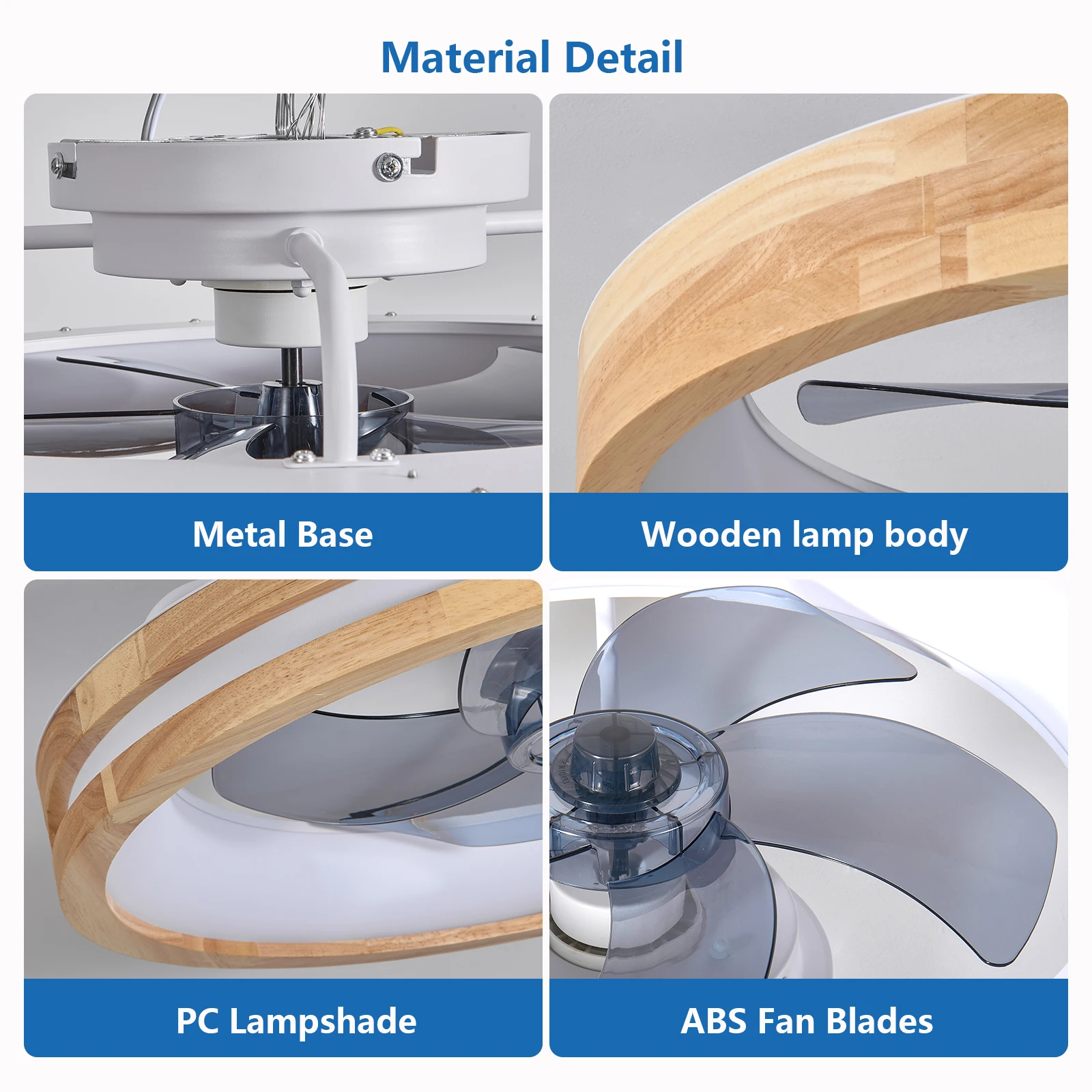 مراوح سقف حديثة منخفضة المستوى مع أضواء وجهاز تحكم عن بعد، توقيت LED قابل للعكس بدون شفرات وقابل للتعتيم مقاس 20 بوصة #5