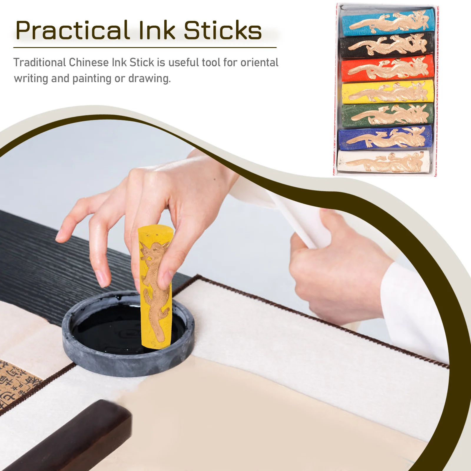 

7pcs Colored Ink Strips Calligraphy Block Painting Supplies Traditional Chinese Ink Stick Handmade Drawing Tool Practice Writing