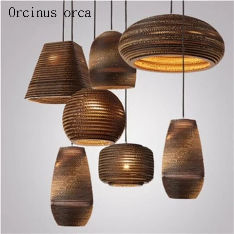 American retro pub corrugated paper coffee shop Nordic creative honeycomb bare single Chandelier image 5